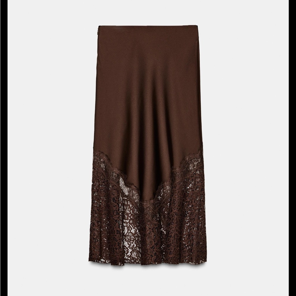 ZARA ZW COLLECTION SATIN EFFECT BROWN LACE SKIRT | ref no. 5919/212/700 - Picture 3 of 14